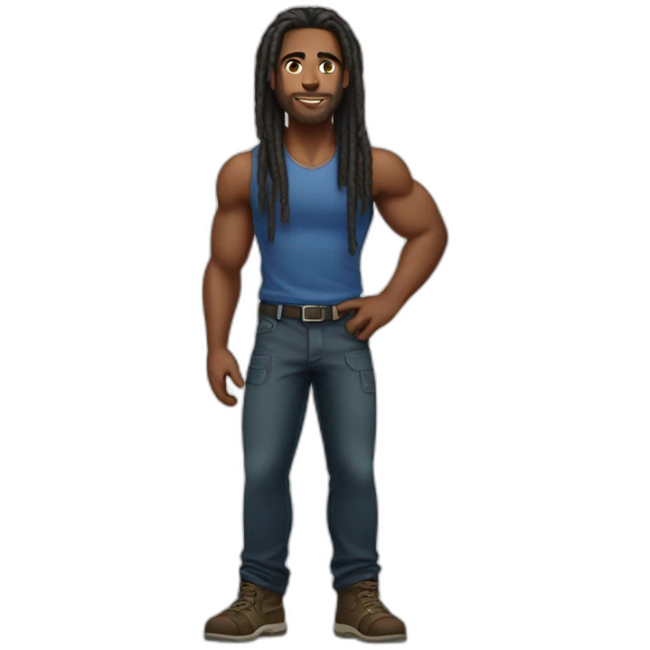 Muscular black delivery man with locs emoji