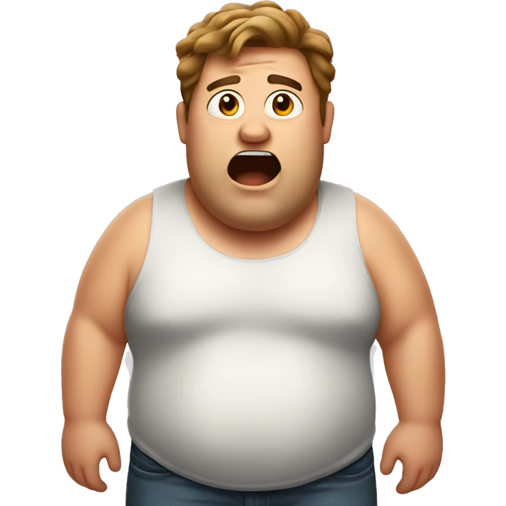 Surprised fat guy with shirt off brown hair emoji