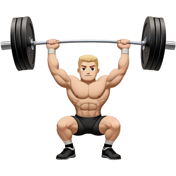 An emblem symbolizing powerlifting, featuring a bold barbell at the center, with strong, muscular arms lifting the barbell. The design is dynamic and powerful, using sharp lines and bold text. The background is minimal, ensuring the focus stays on the emblem. emoji