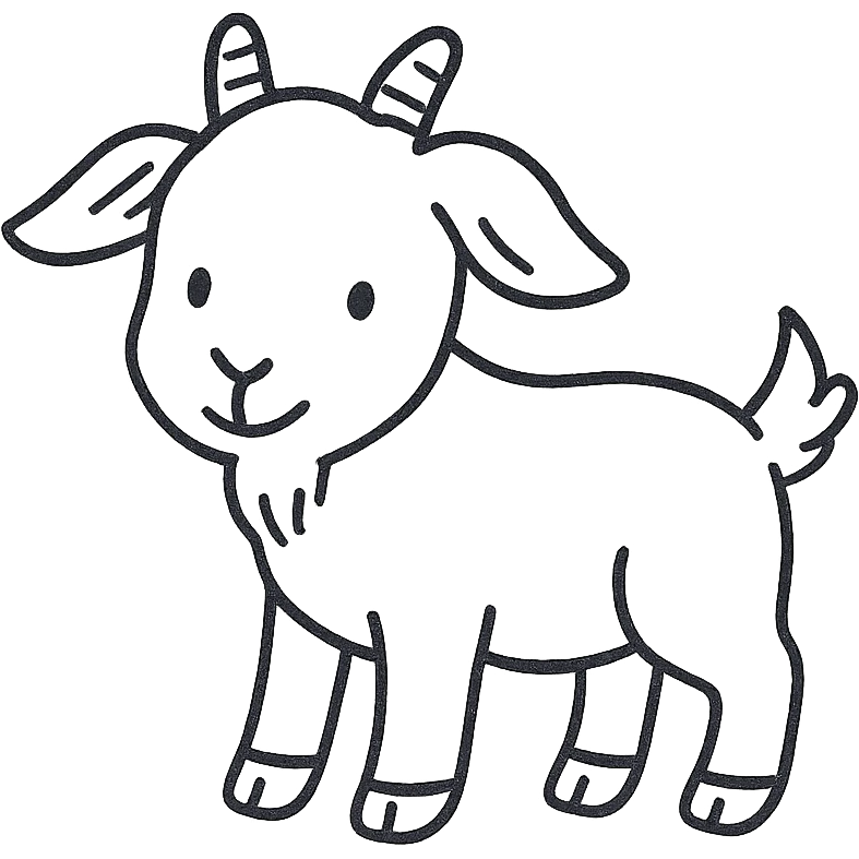 tiny cute goat, black and white, soft features, friendly, hand drawn style emoji