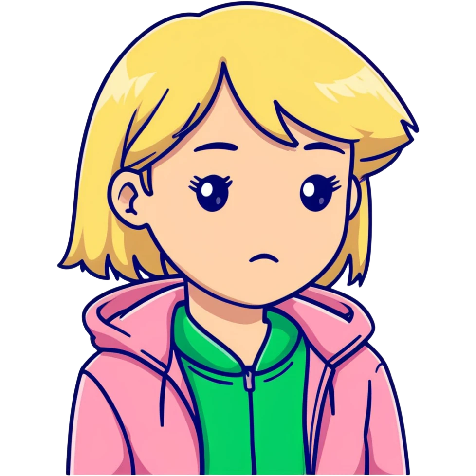 blonde girl with sleepy eyes wearing pink jacket emoji