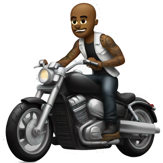 bad boy on motorcycle with tatoos full body. white person emoji