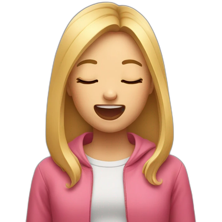 Girl with closed eyes open mouth stretching tongue wide out emoji