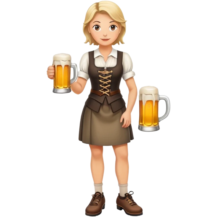 mature German waitress, laced up shoes, standing, holding a stein of beer in the hand  emoji