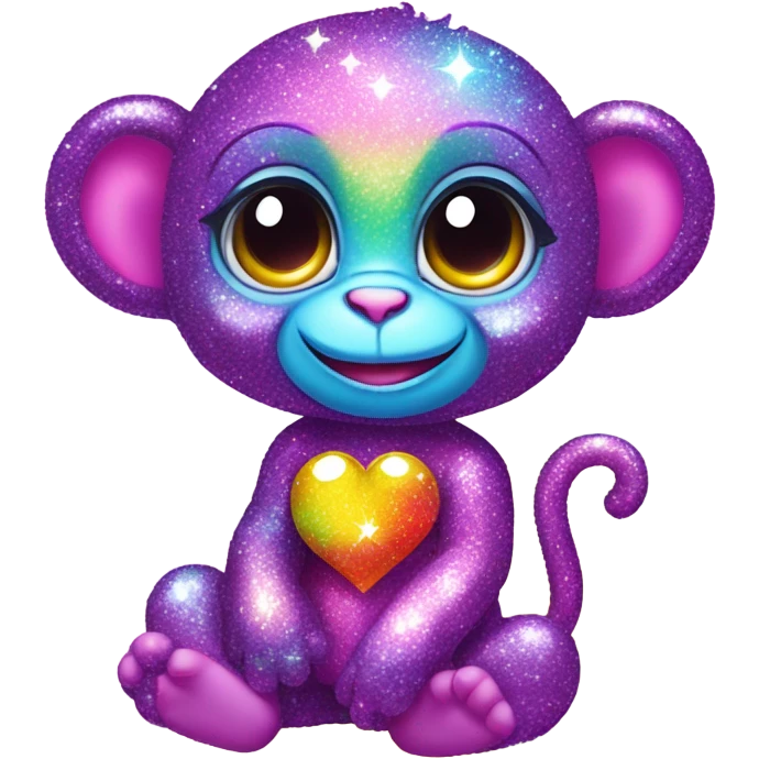 Lisa frank sparkly rainbow baby monkey with heart emoji
