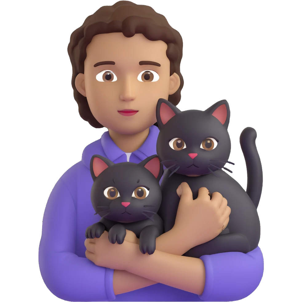 young male with brown light skin, slightly curly hair, holding a black cat emoji