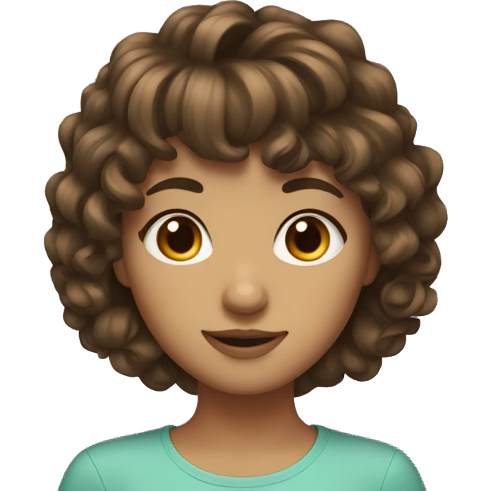 girl with medium curly brown hair and bangs emoji
