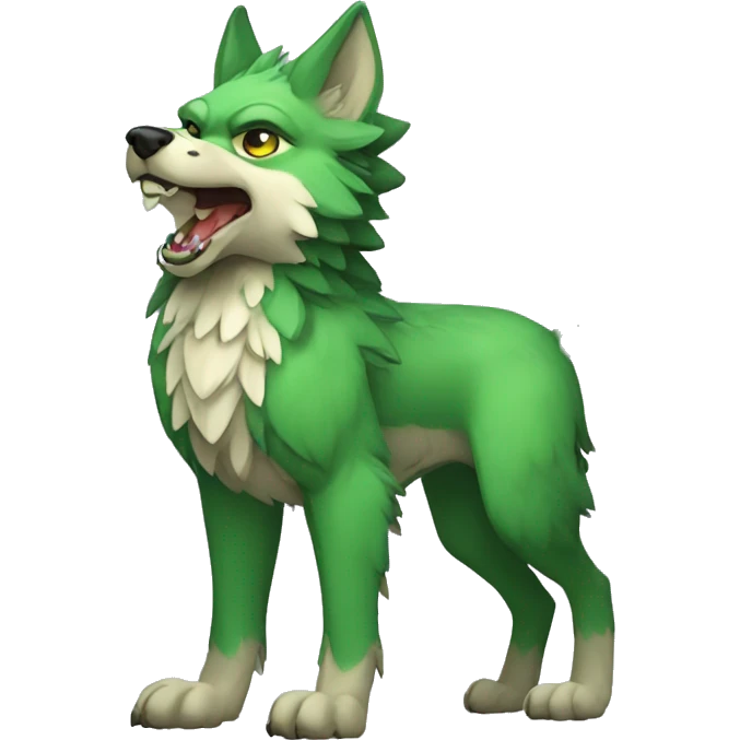 Full-body green gryphon-inspired wolf with a beak for its mouth emoji