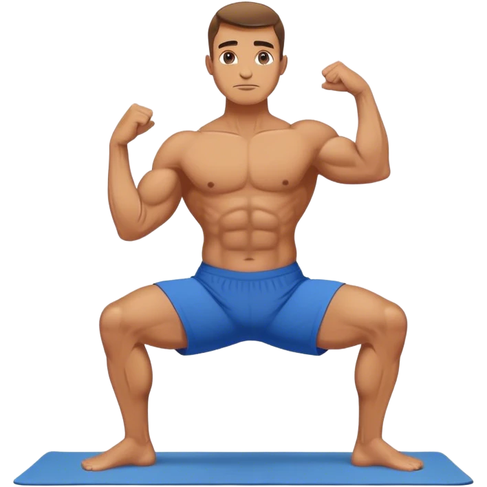 buff man with blue short Crescent Lunge yoga emoji