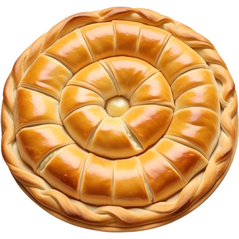 cinematic-realistic-flat burek-sa-sirom-dish-emoji,-showcasing-a-flaky-pastry-filled-with-cheese-rendered-with-crisp-textures-and-appetizing,-warm-lighting. round spiral emoji
