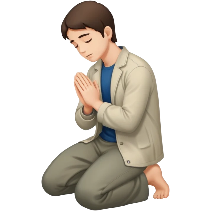 Brunette man kneeling praying  emoji