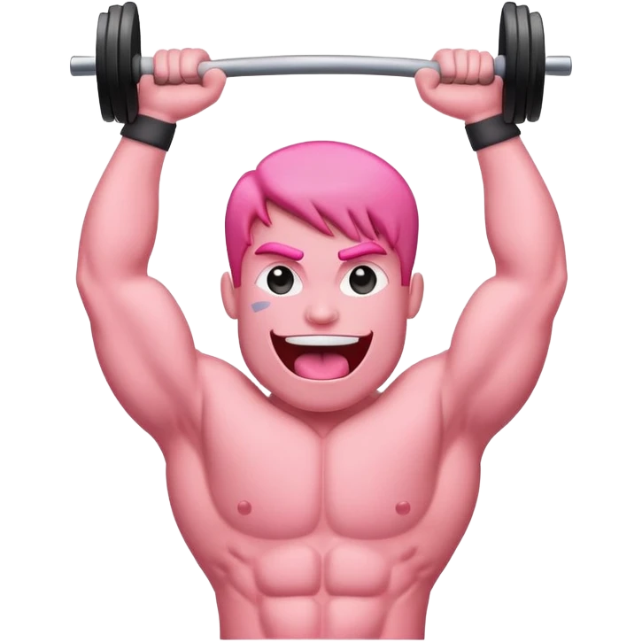 a simple tongue character, flexing and lifting a weight bar above its head emoji
