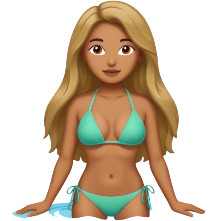 Woman light brown light olive skin hair make up sunbathing bikini emoji