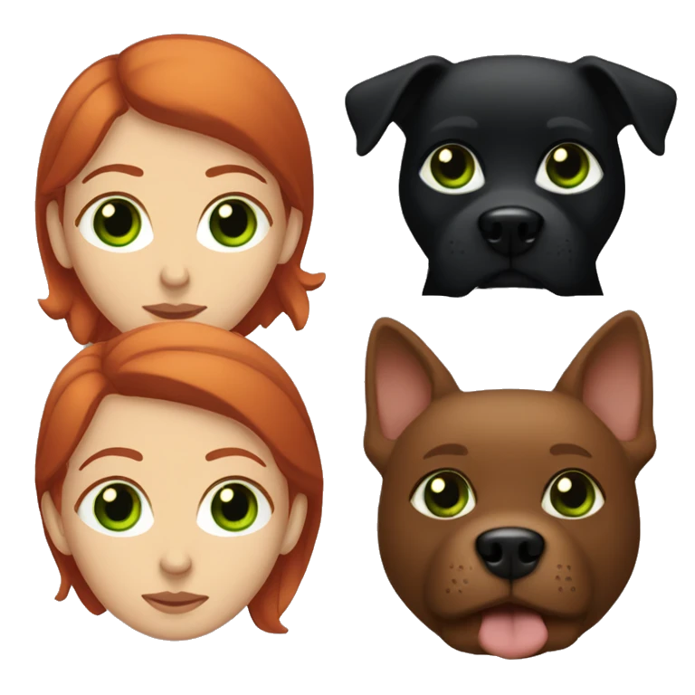 “Red-haired woman with green eyes and a black dog” emoji