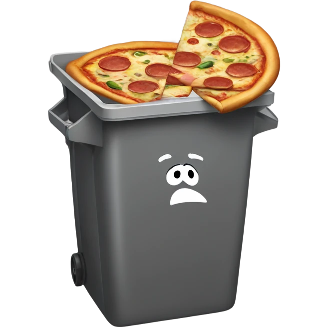 trash bin with pizza box sticking out absurdly emoji