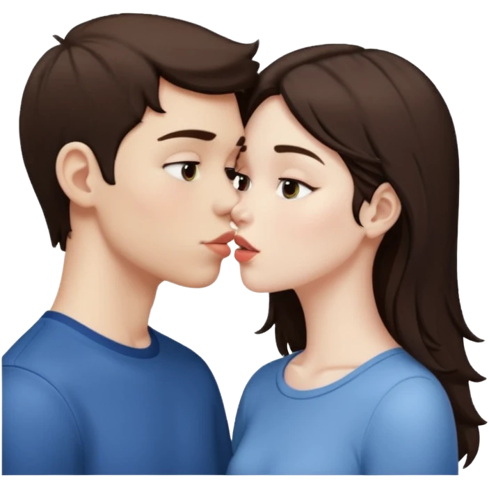 brunette boy pale skin and brunette girl kiss emoji