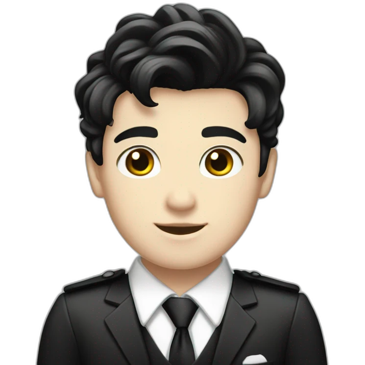 androgynous white boy bang black hair white short black tie emoji