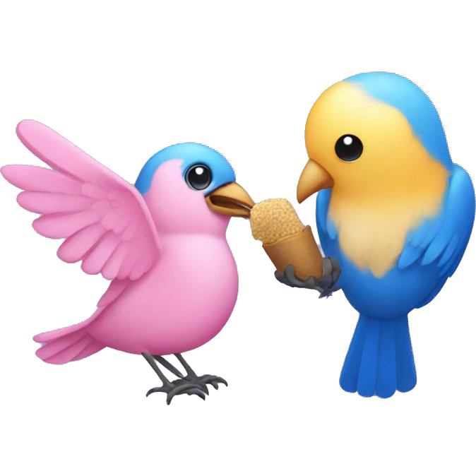 Pink bird feeding a blue bird emoji