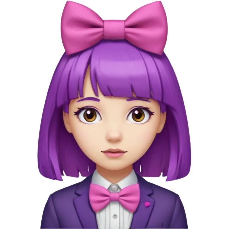 girl with bangs and purple hair and pink hairbow tie on the side of head emoji