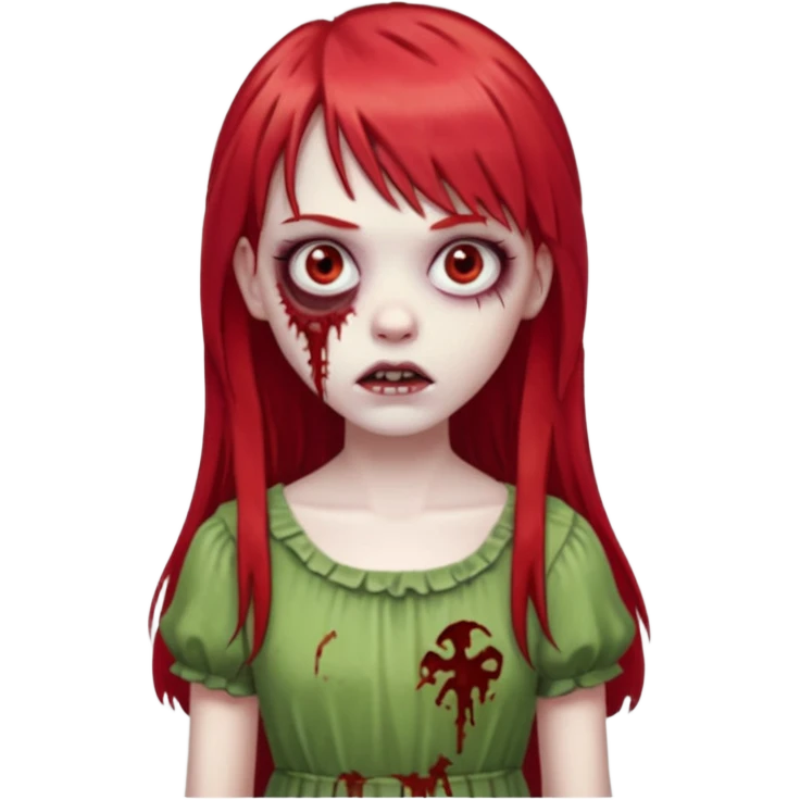create a zombie girl with red long hair and straight bangs emoji