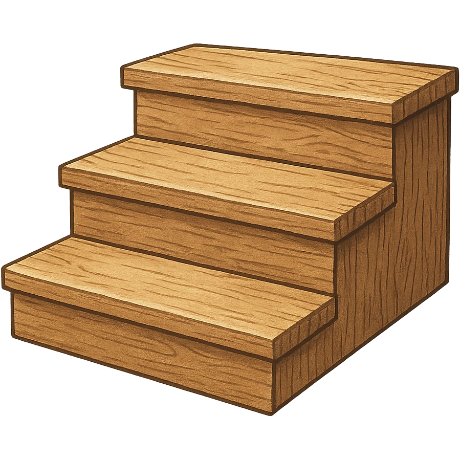 three wooden steps, realistic wood texture, illustration style emoji