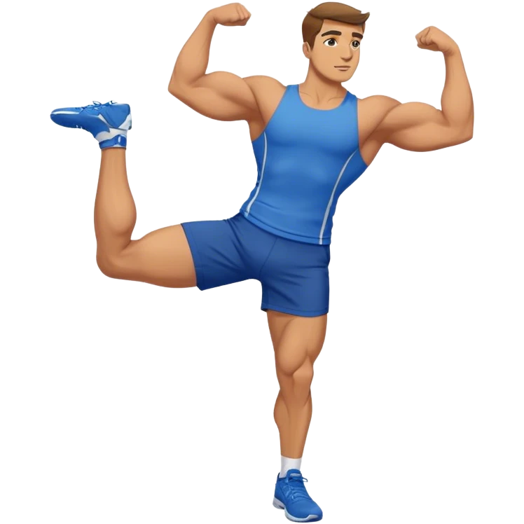 buff guy blue shorts stretching quadriceps emoji