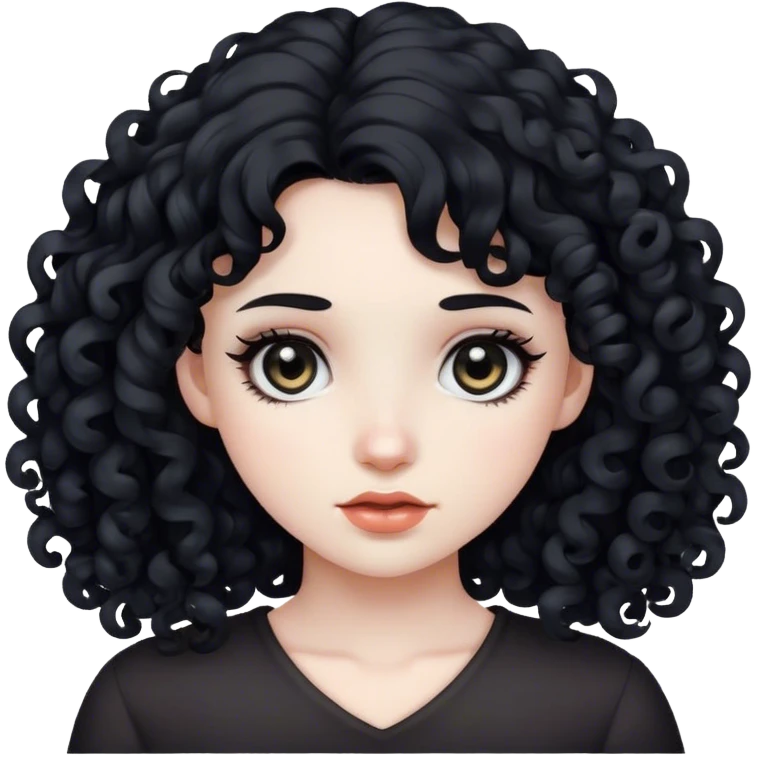 girl,black hair curly,black eye,white skin emoji