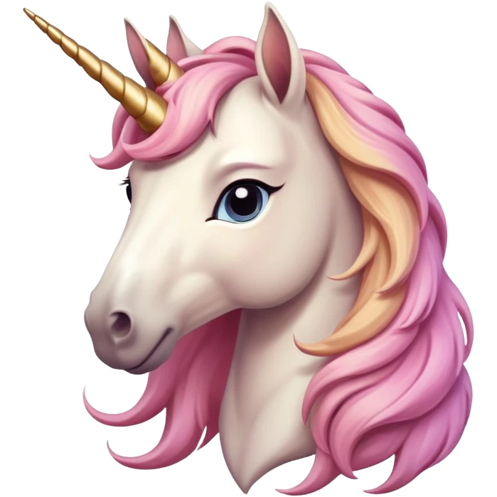 head of an anthropomorphised female unicorn horse, looking directly ahead, relaxed pose emoji