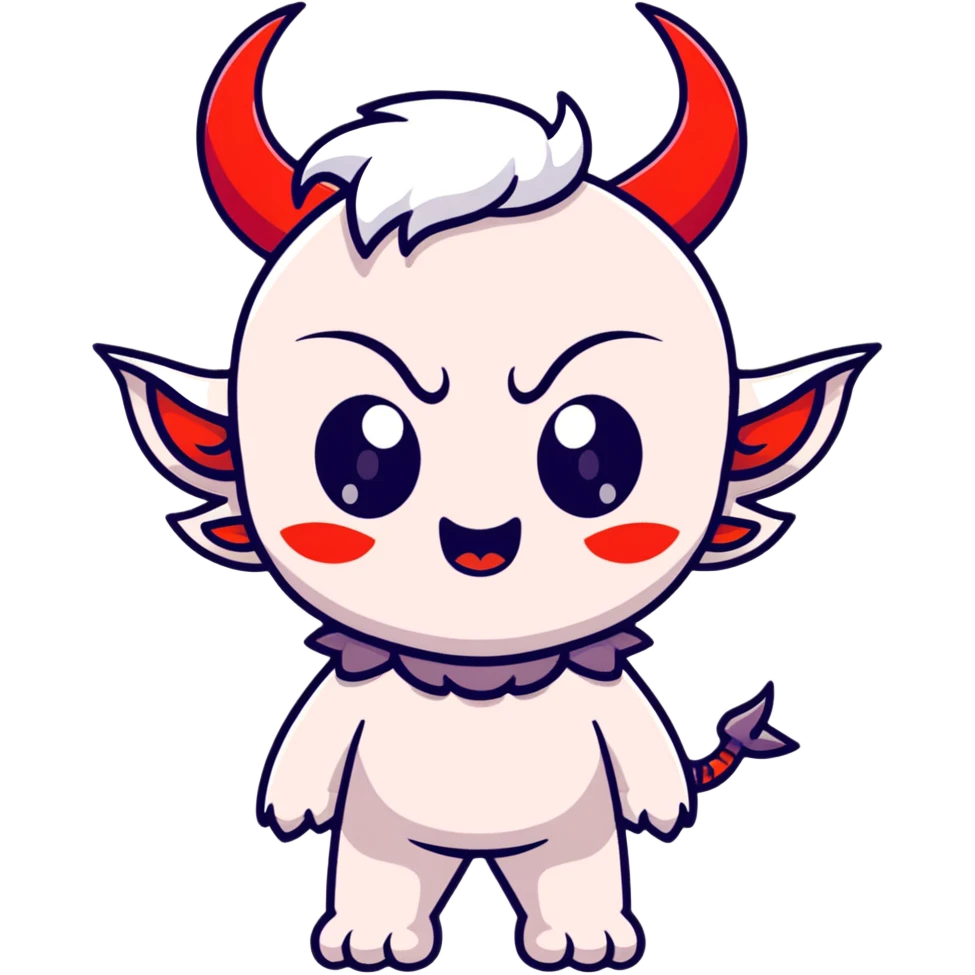 chibi anime-style demon with big eyes, small horns, and playful expression emoji