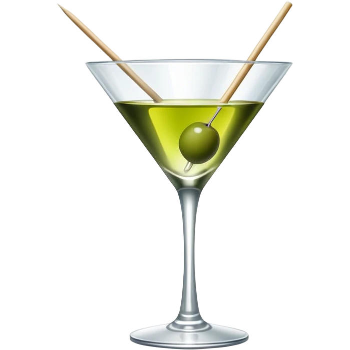 martini glass with completely colorless transparent liquid like pure water, with a green olive at the bottom skewered by a toothpick emoji
