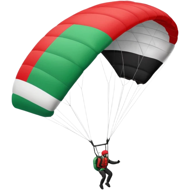 a paraglider flying a palestinian flag wing, respect scrupulously the correct shapes and colours of the palestinian flag, try again emoji