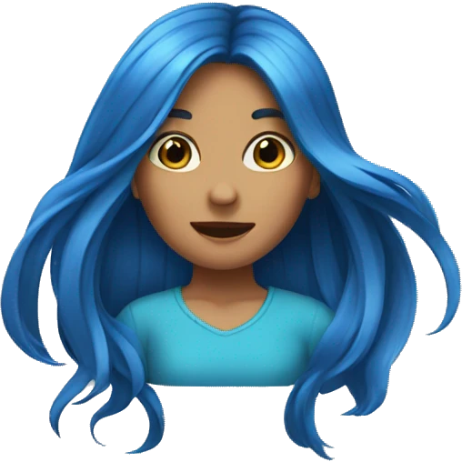 Girl with blue long hair flipping hair emoji