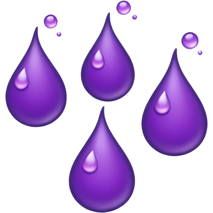3 purple Drops with kool aids signature color, Juicy , no faces, just like the drops emoji 💦, just singular no extras, spraying left emoji