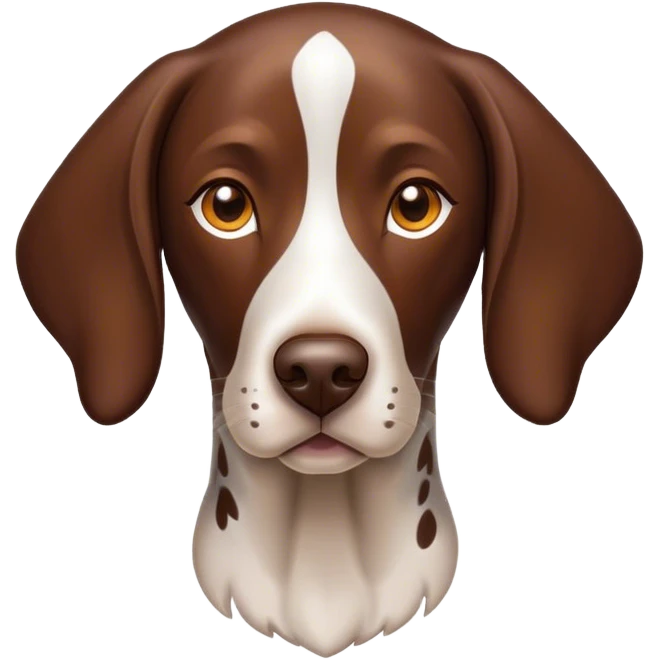 Cinematic German Pointer Portrait Emoji, Elegant and alert, sleek brown and white tones, Simplified yet sharp features, highly detailed, glowing with a warm, confident glow, high shine, intelligent and poised, stylized with an air of grace, focused and attentive, soft glowing outline, capturing the essence of agility and loyalty, so lifelike it feels as though it could spring into motion at any moment! emoji