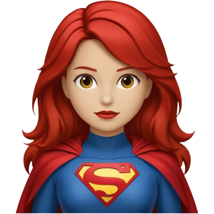 Una chica con pelo castaño medio pelirrojo con traje de superhéroe realista emoji