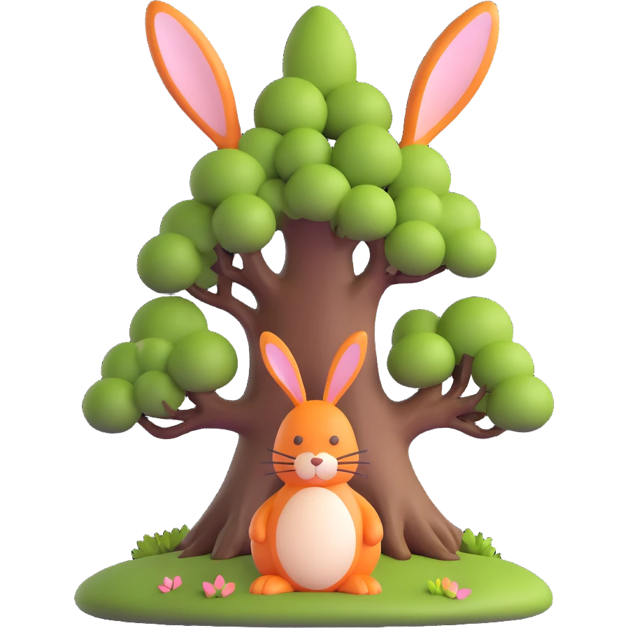a very large tree shaped like a giant rabbit emoji