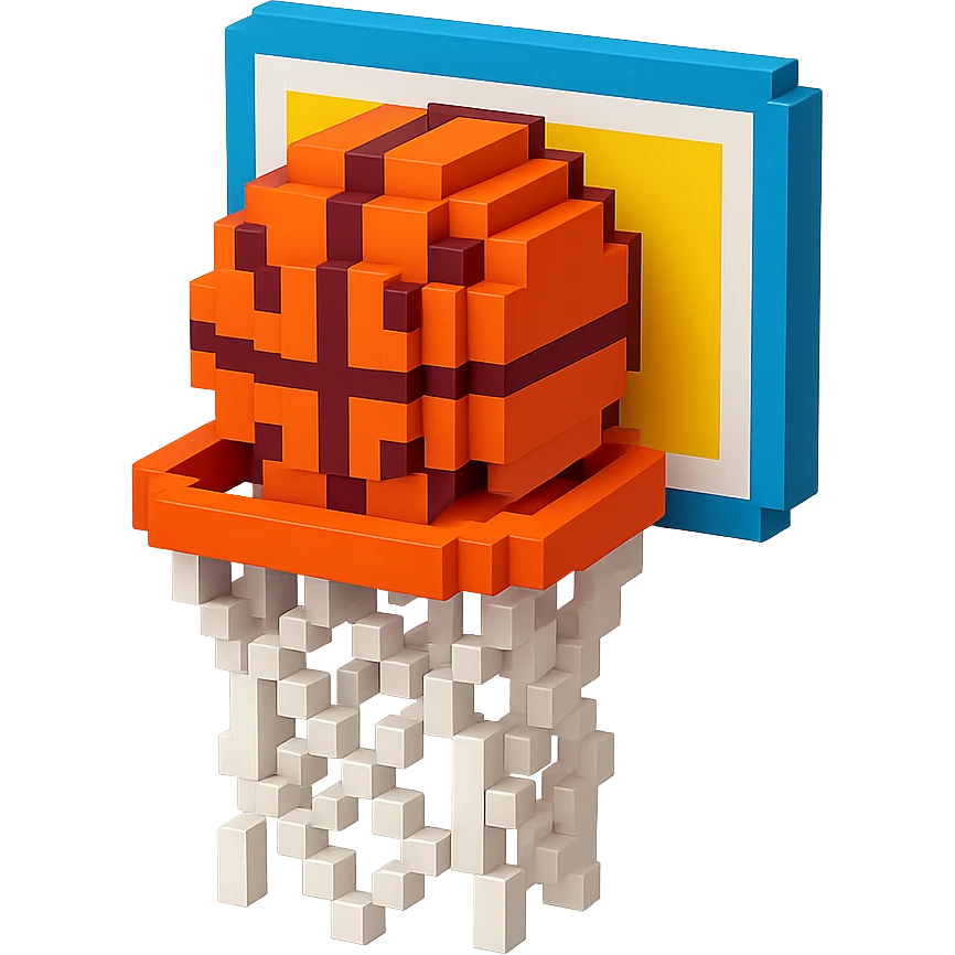 Voxel-style basketball in a net, variation 4 emoji