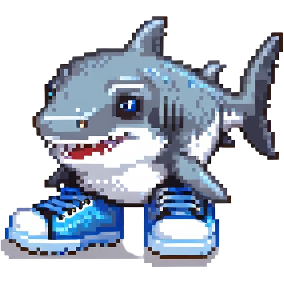 adorable small shark with blue shoes emoji
