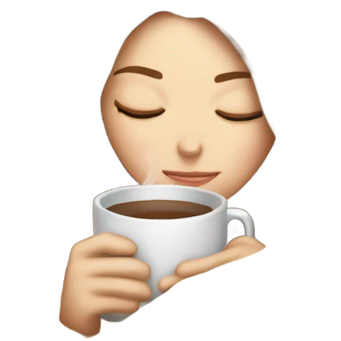 White Girl inside a blanket sipping coffee eyes closed emoji