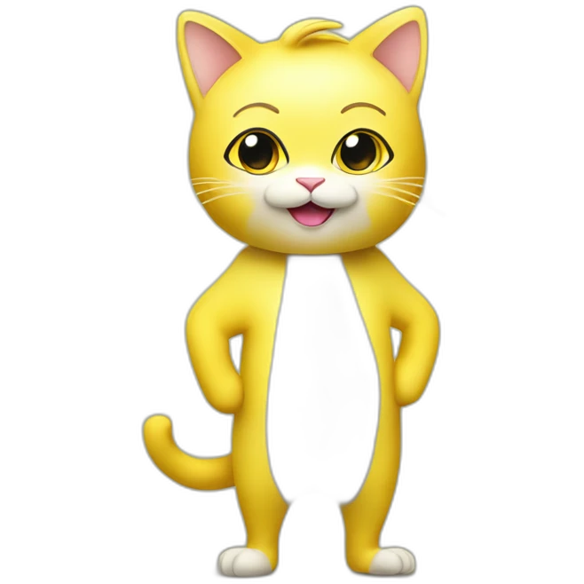 Little cat standing on two feet wearing a costume of banana emoji