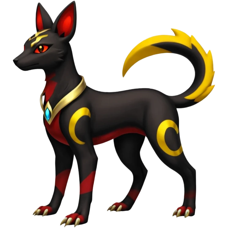 Shiny 4-legged Umbreon-Houndoom-Anubis-Salandit-Zeraora-fusion, full body emoji