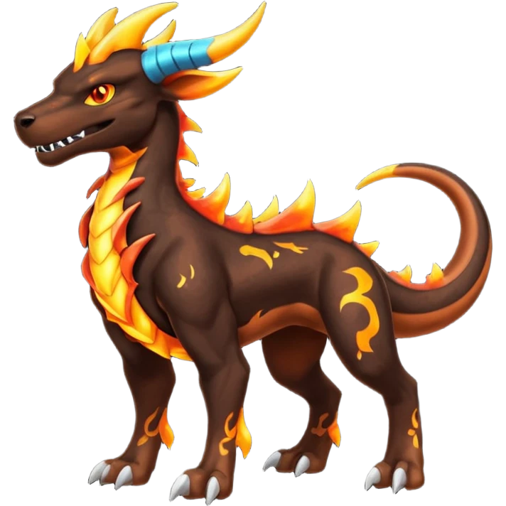 Copper-Bronze Molten-Lava Glow-Cracked Fiery-Runed Draconic Houndoom-Garchomp-hybrid-creature (full body) emoji