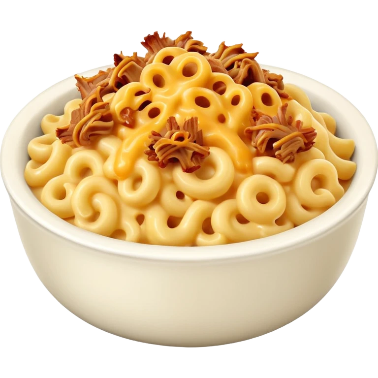 Bowl of Mac and cheese with chives and pulled pork emoji