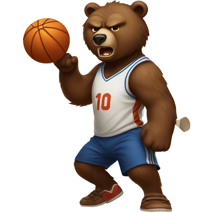 Angry Brown Bear dribbling basketball emoji