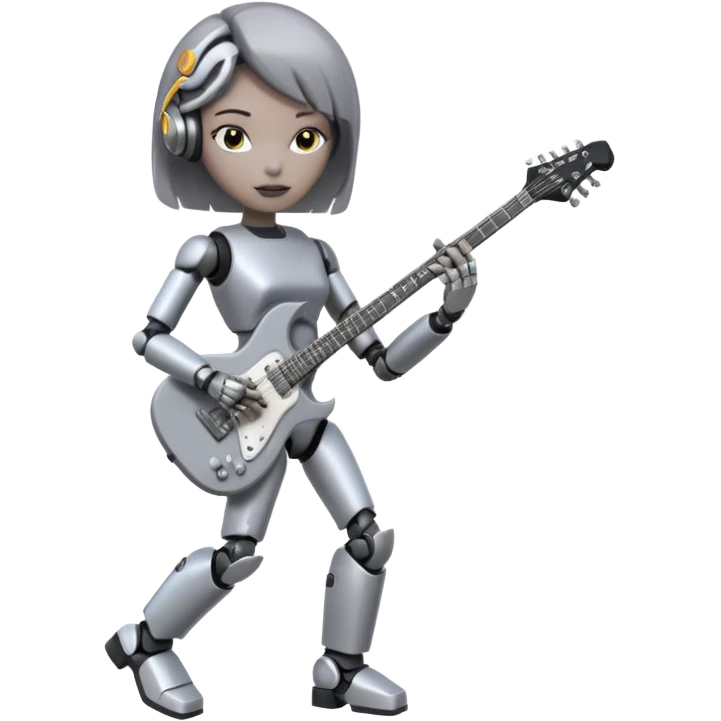 a cyper robot carry her note and electric guitar and try to change the world emoji