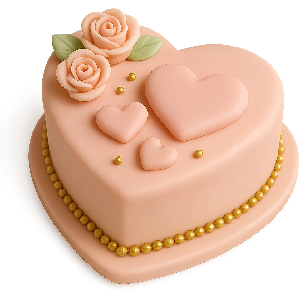 heart-shaped fondant cake with gold accents, transparent background emoji