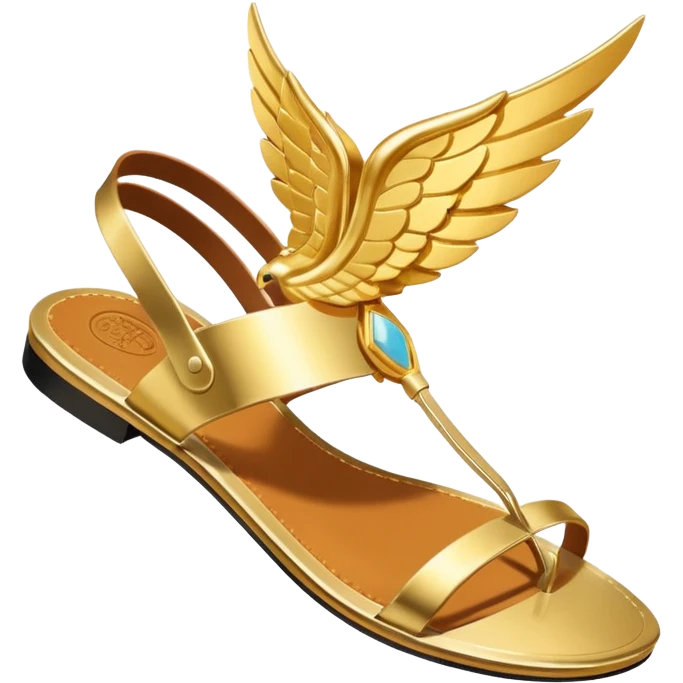 a single gold winged sandal of hermes (talaria), pointed down in mid air as if it is flying. minimalist. emoji