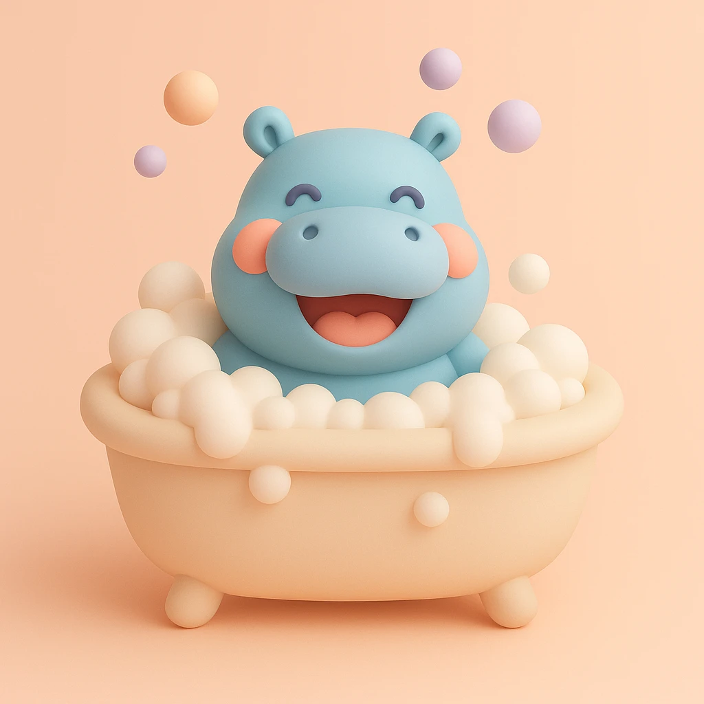 happy hippo with bubbles in bathtub emoji