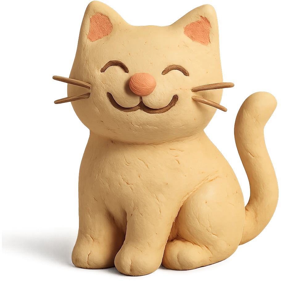 smiling cat in claymation style with visible fingerprints and pastel colors emoji