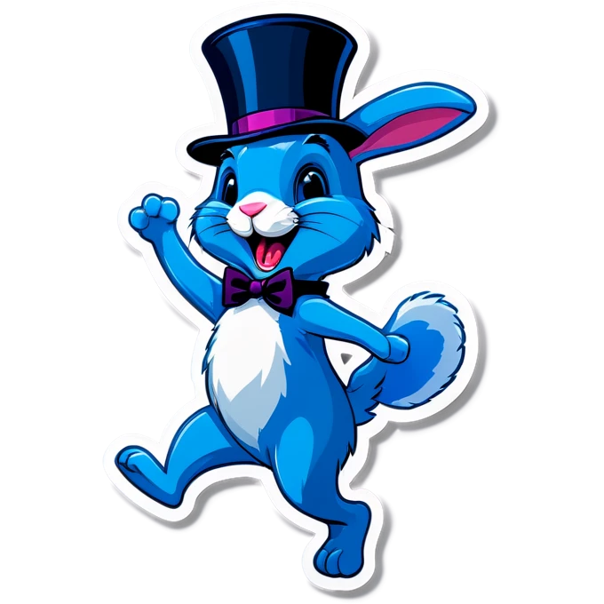 Blue bunny wearing a top hat happily dancing emoji